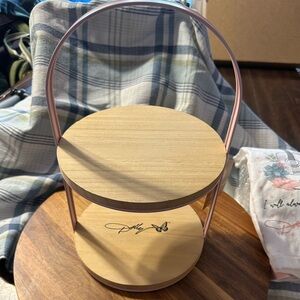 Dolly Parton Two-Tier Pink and Wood Stand
